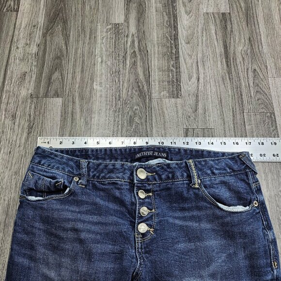 Amethyst Jeans Womens Jeans 13 Blue Distressed Skinny Button Fly Embellished - Picture 7 of 11